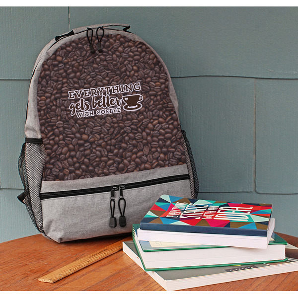 Coffee Addict Large Backpack - Gray - On Desk