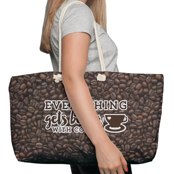 Coffee Addict Large Rope Tote Bag - In Context View