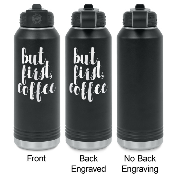 Coffee Addict Laser Engraved Water Bottles - 2 Styles - Front & Back View