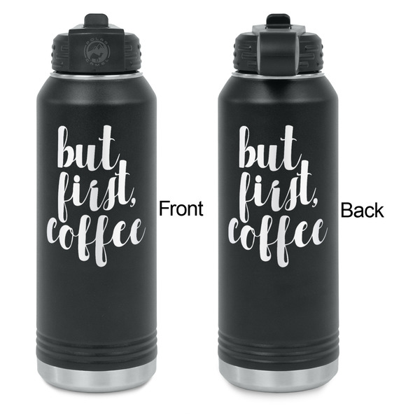 Coffee Addict Laser Engraved Water Bottles - Front & Back Engraving - Front & Back View