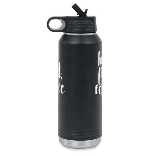 Coffee Addict Laser Engraved Water Bottles - Front & Back Engraving - Side View