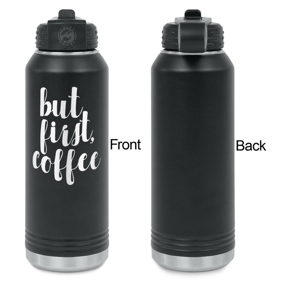 Coffee Addict Laser Engraved Water Bottles - Front Engraving - Front & Back View