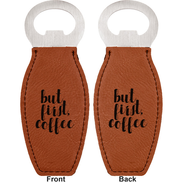 Coffee Addict Leather Bar Bottle Opener - Front and Back