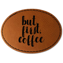 Coffee Addict Faux Leather Iron On Patch - Oval