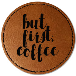 Coffee Addict Faux Leather Iron On Patch - Round