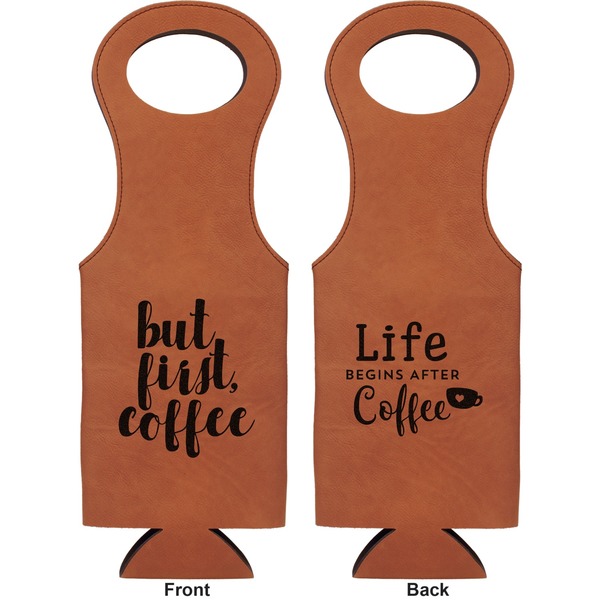 Coffee Addict Leatherette Wine Tote Double Sided - Front and Back