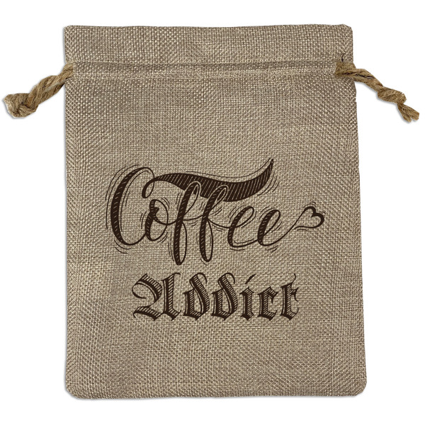Custom Coffee Addict Medium Burlap Gift Bag - Front