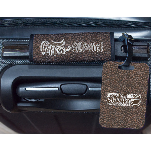 Coffee Addict Metal Luggage Tag & Handle Wrap - In Context