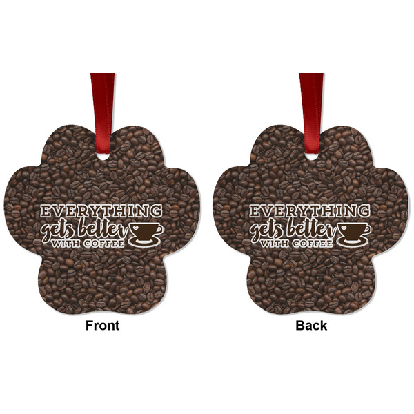 Coffee Addict Metal Paw Ornament - Front and Back