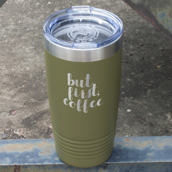 Coffee Addict Olive Polar Camel Tumbler - 20oz - Angled