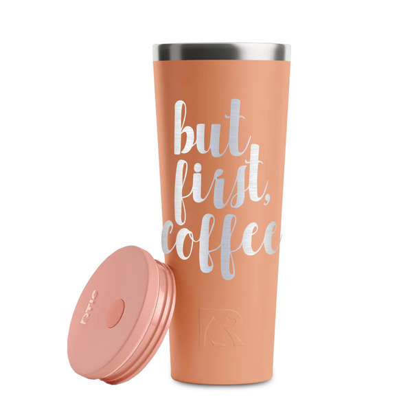 Coffee Addict Peach RTIC Everyday Tumbler - 28 oz. - Lid Off