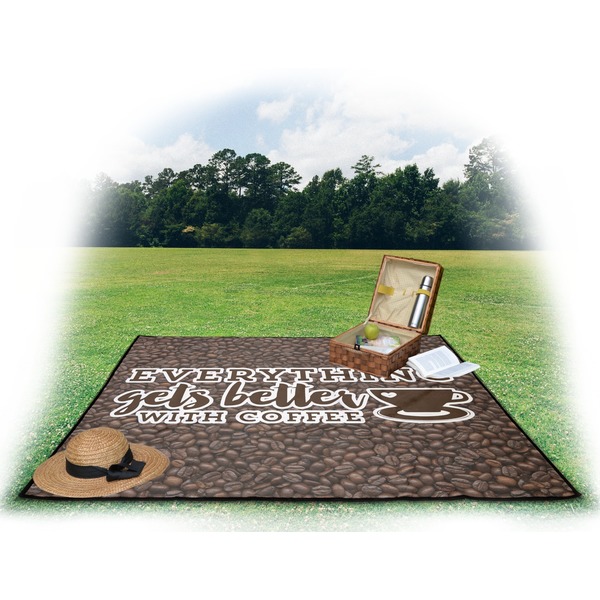 Coffee Addict Picnic Blanket - with Basket Hat and Book - in Use