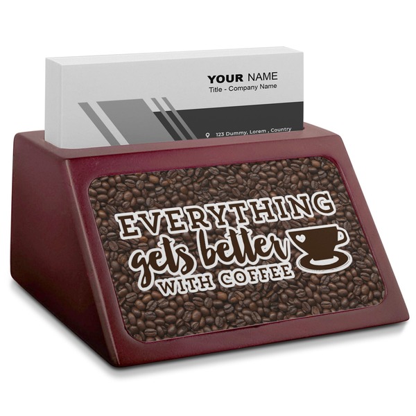 Custom Coffee Addict Red Mahogany Business Card Holder