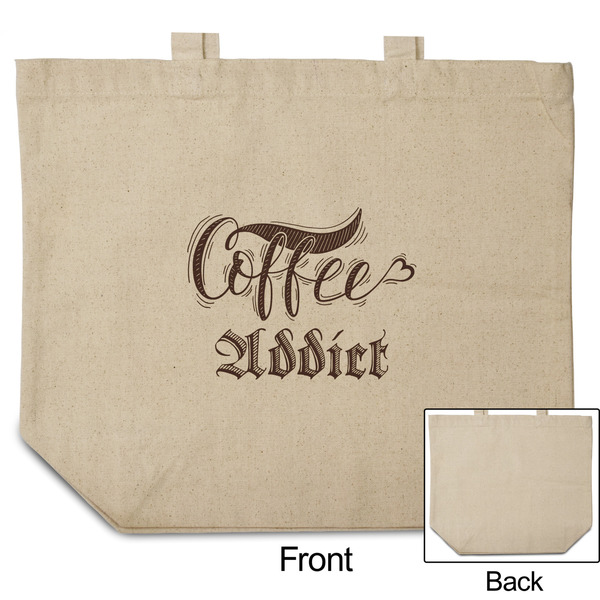 Coffee Addict Reusable Cotton Grocery Bag - Front & Back View