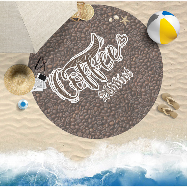 Coffee Addict Round Beach Towel Lifestyle