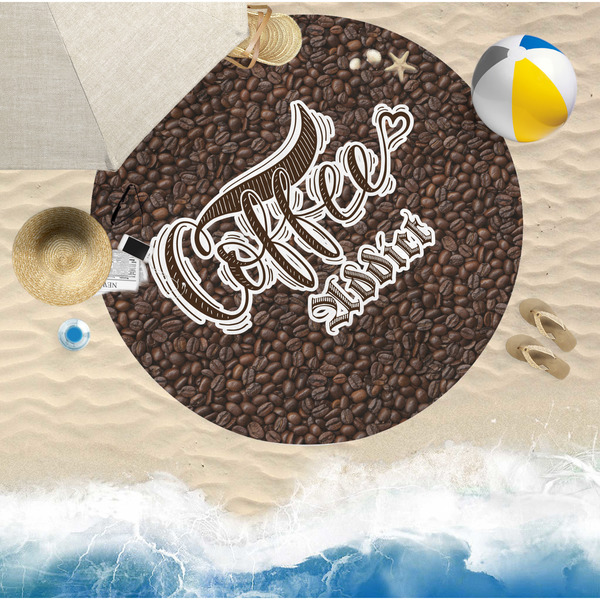 Coffee Addict Round Beach Towel Lifestyle