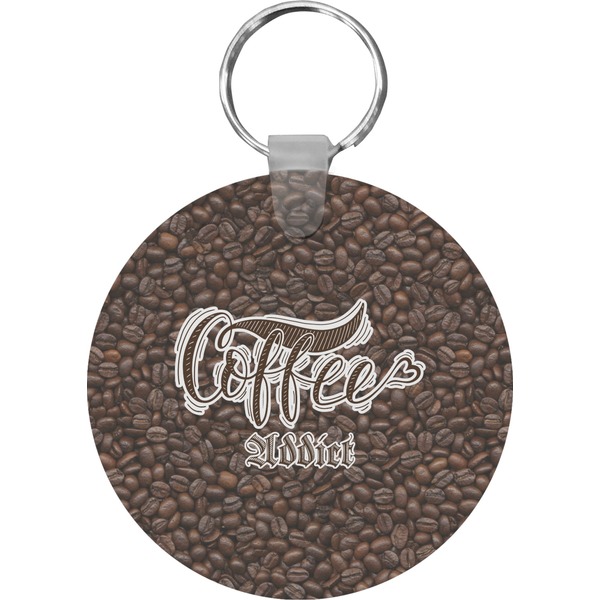 Custom Coffee Addict Round Plastic Keychain