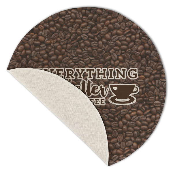 Coffee Addict Round Linen Placemats - Front (folded corner single sided)