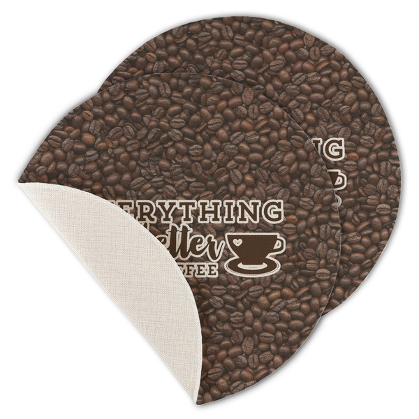 Custom Coffee Addict Round Linen Placemat - Single Sided - Set of 4