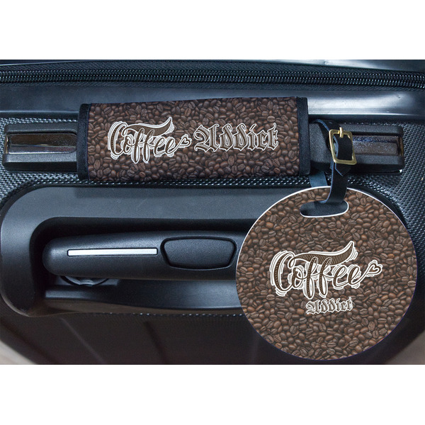 Coffee Addict Round Luggage Tag & Handle Wrap - In Context