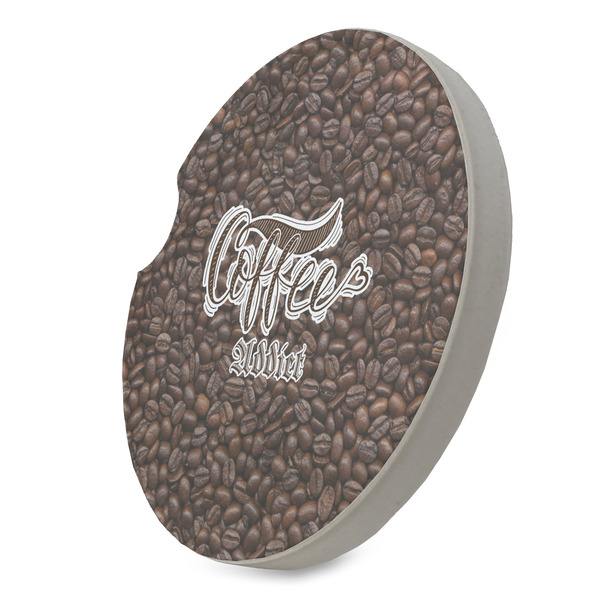 Coffee Addict Sandstone Car Coaster - STANDING ANGLE