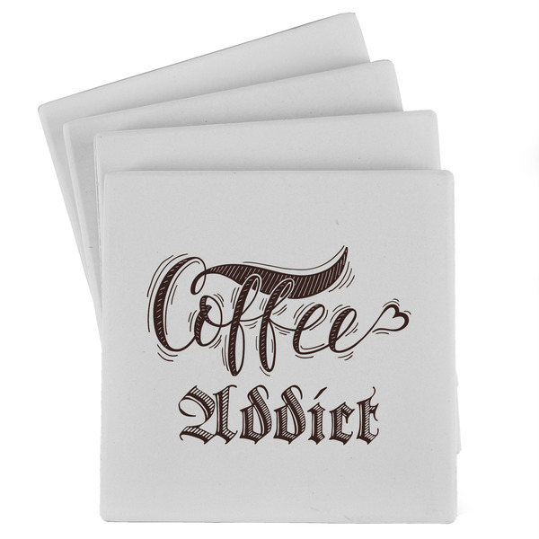 Custom Coffee Addict Absorbent Stone Coasters - Set of 4