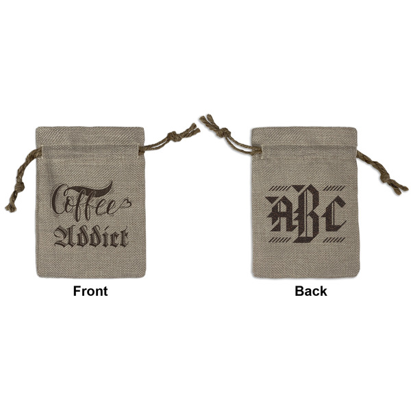 Custom Coffee Addict Small Burlap Gift Bag - Front & Back