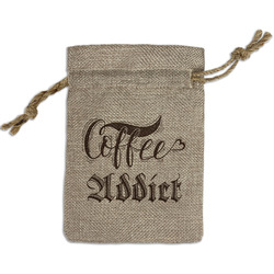 Coffee Addict Small Burlap Gift Bag - Front