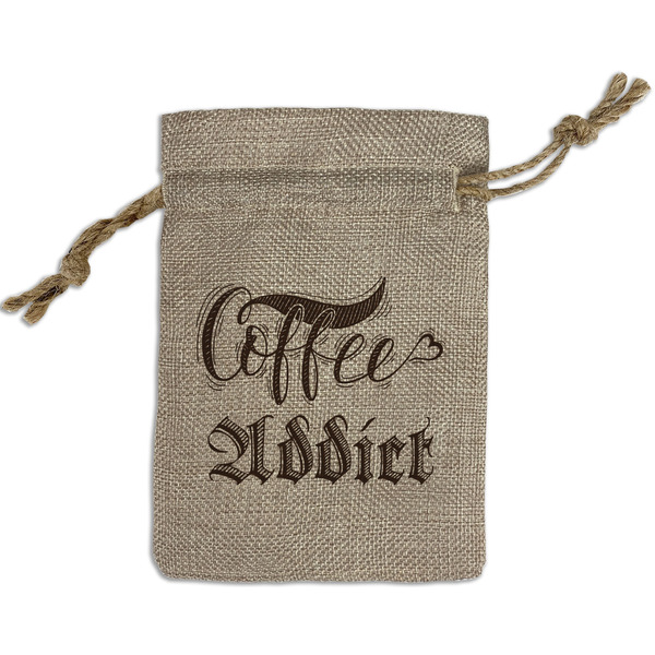 Custom Coffee Addict Small Burlap Gift Bag - Front