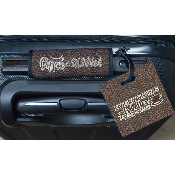 Coffee Addict Square Luggage Tag & Handle Wrap - In Context