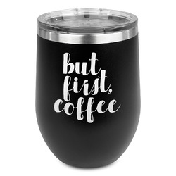 Coffee Addict Stemless Stainless Steel Wine Tumbler - Black - Double Sided