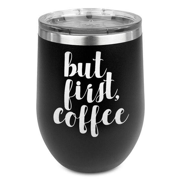 Custom Coffee Addict Stemless Wine Tumbler - 5 Color Choices - Stainless Steel 