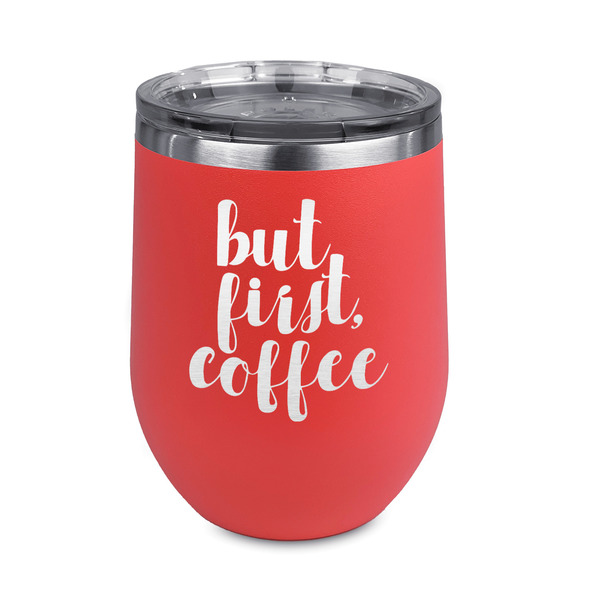 Custom Coffee Addict Stemless Stainless Steel Wine Tumbler - Coral - Double Sided