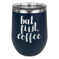 Coffee Addict Stemless Stainless Steel Wine Tumbler - Navy - Double Sided