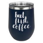 Coffee Addict Stemless Stainless Steel Wine Tumbler - Navy - Single Sided