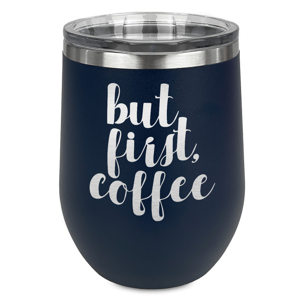 Coffee Addict Stainless Wine Tumblers - Navy - Single Sided - Front
