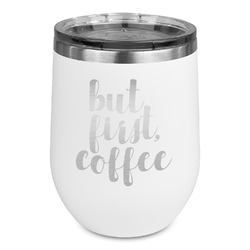 Coffee Addict Stemless Stainless Steel Wine Tumbler - White - Double Sided