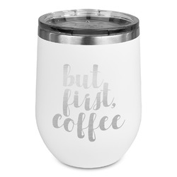 Coffee Addict Stemless Stainless Steel Wine Tumbler - White - Single Sided