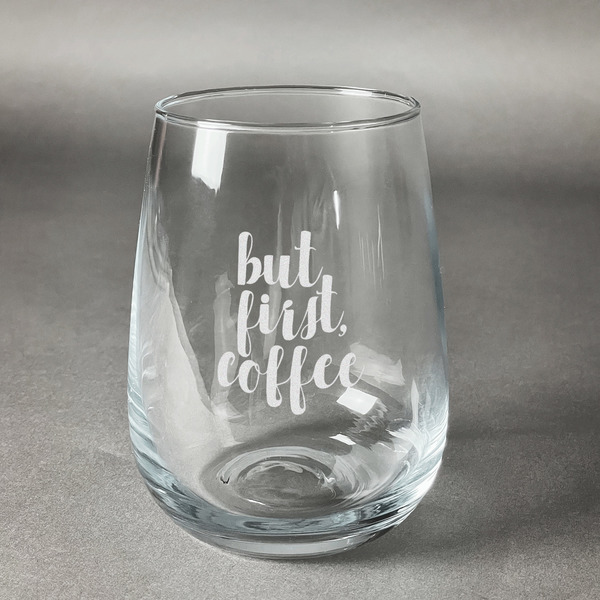 Custom Coffee Addict Stemless Wine Glass - Engraved