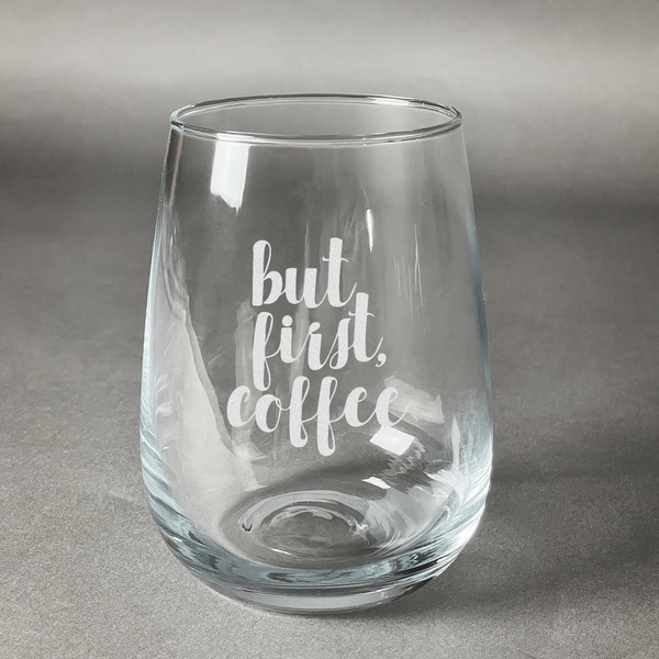 Custom Coffee Addict Stemless Wine Glass (Single)