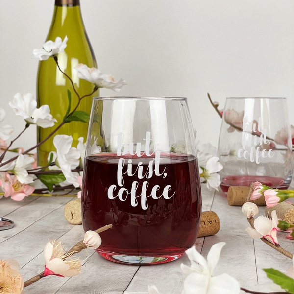 Coffee Addict Stemless Wine Glass - In Context