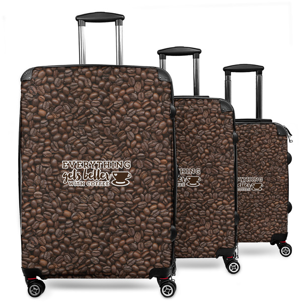 Custom Coffee Addict 3 Piece Luggage Set - 20" Carry On, 24" Medium Checked, 28" Large Checked