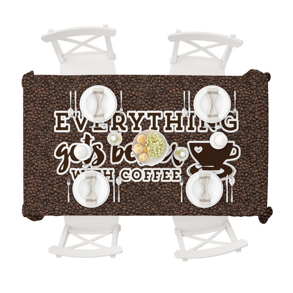 Coffee Addict Tablecloths (58"x102") - TOP VIEW (with plates)