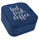 Coffee Addict Travel Jewelry Box - Navy Blue Leather