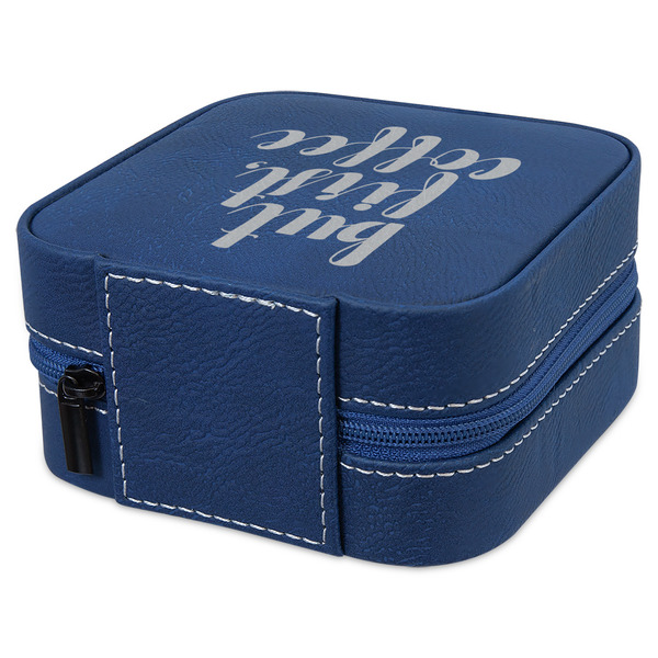 Coffee Addict Travel Jewelry Boxes - Leather - Navy Blue - View from Rear