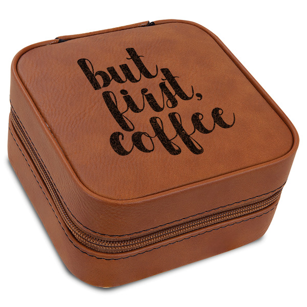 Custom Coffee Addict Travel Jewelry Box - Leather
