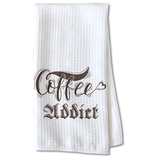 Custom Coffee Addict Kitchen Towel - Waffle Weave - Partial Print