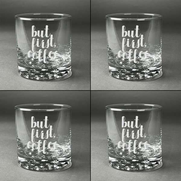 Coffee Addict Whiskey Glasses - Set of 4 all Engraved