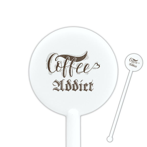 Custom Coffee Addict 5.5" Round Plastic Stir Sticks - White - Double Sided