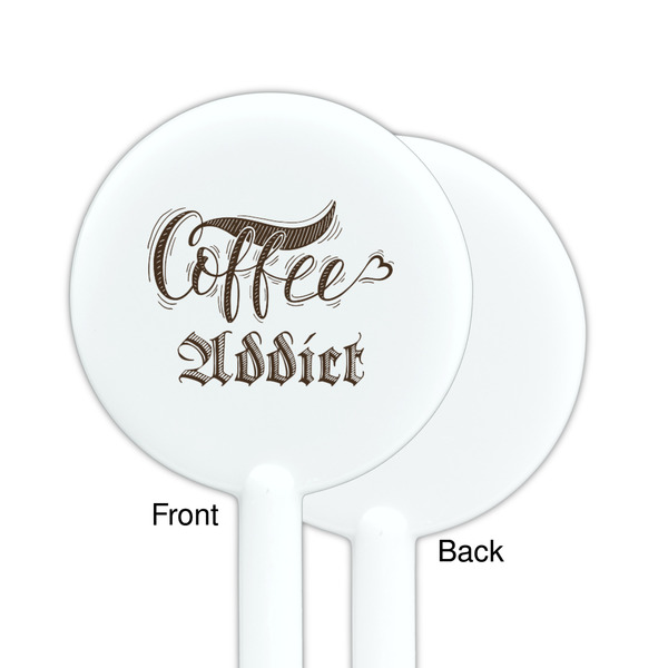 Coffee Addict White Plastic 5.5" Stir Stick - Single Sided - Round - Front & Back
